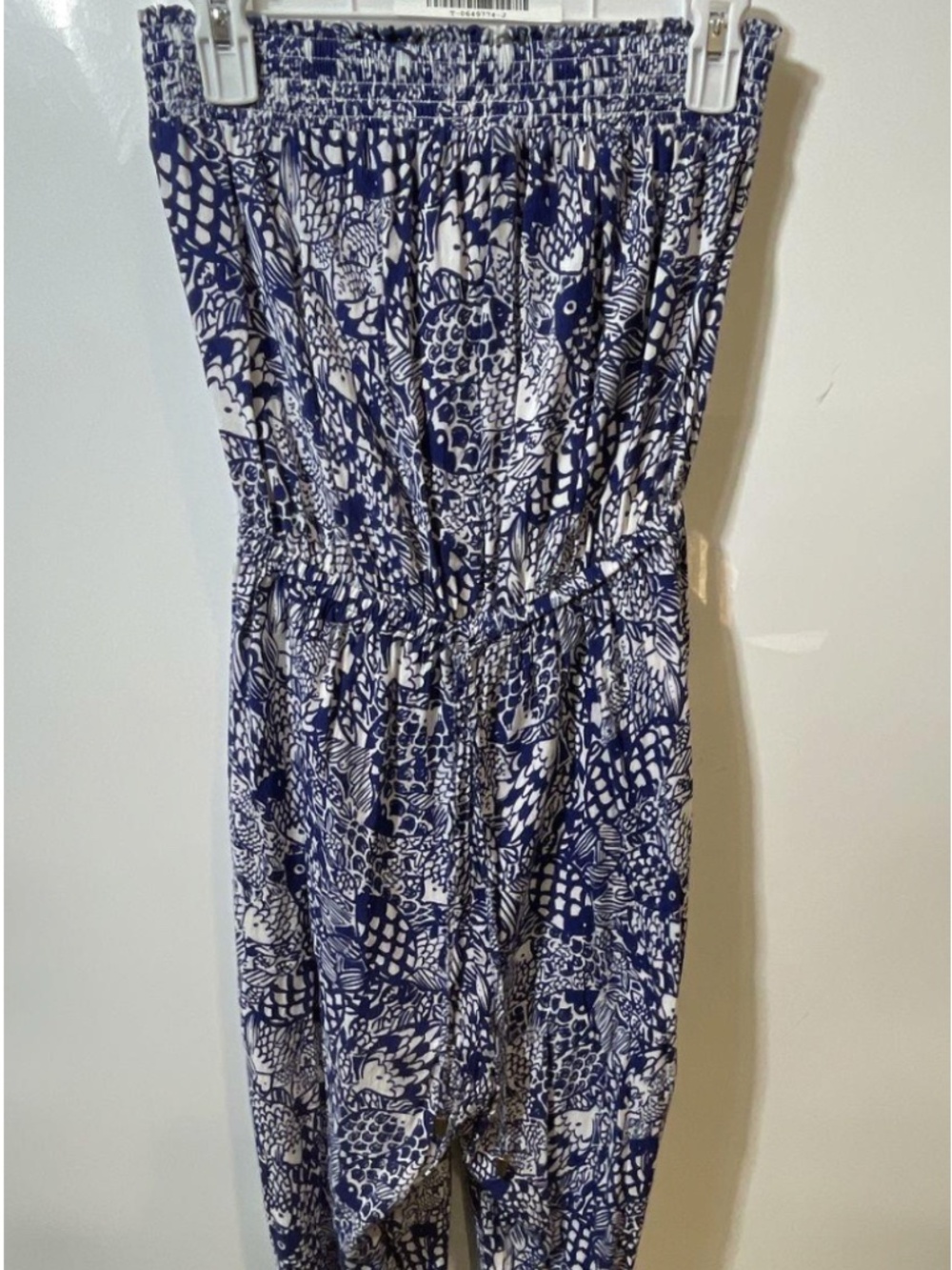 Lilly Pulitzer Blue & White Strapless Elastic Waist Jumpsuit Sz S